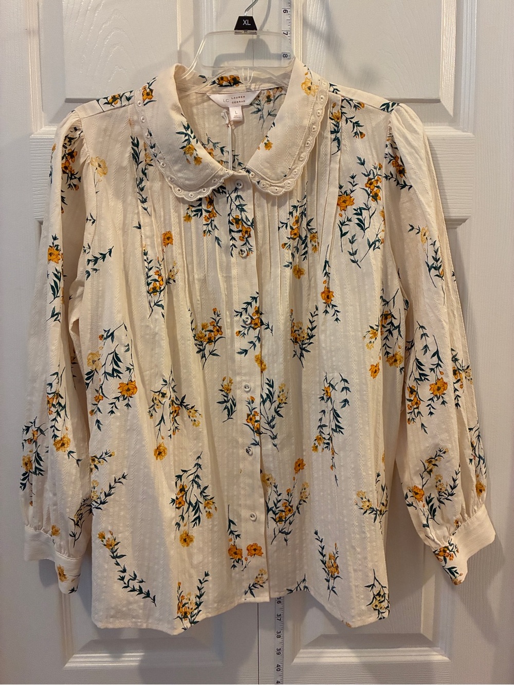 NWT LC Lauren Conrad Cream Blouse with Yellow Floral Print